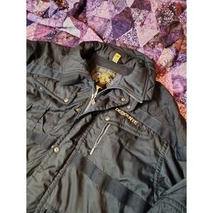Vintage 90s Descente Ski Jacket Men's 2XLT Black Yellow Snowboarding Hooded